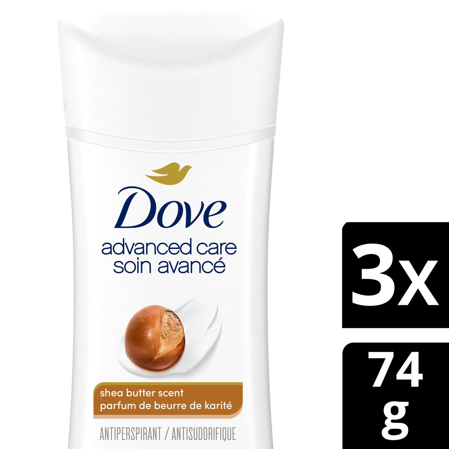 Dove Advanced Care Antiperspirant Stick for women Shea Butter for 48-Hour Protection, Cruelty-Free Women's Antiperspirant, 74g (Pack of 3) - Available at All In One Marketplace Canada