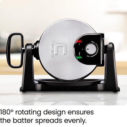 Chefman Rotating Belgian Waffle Maker, 180° Flip Iron w/ Non-Stick Plates, Adjustable Timer, Locking Lid, & Drip Plate, Space Saving Storage, Mess-Free Breakfast, Stainless Steel/Black - Available at All In One Marketplace Canada