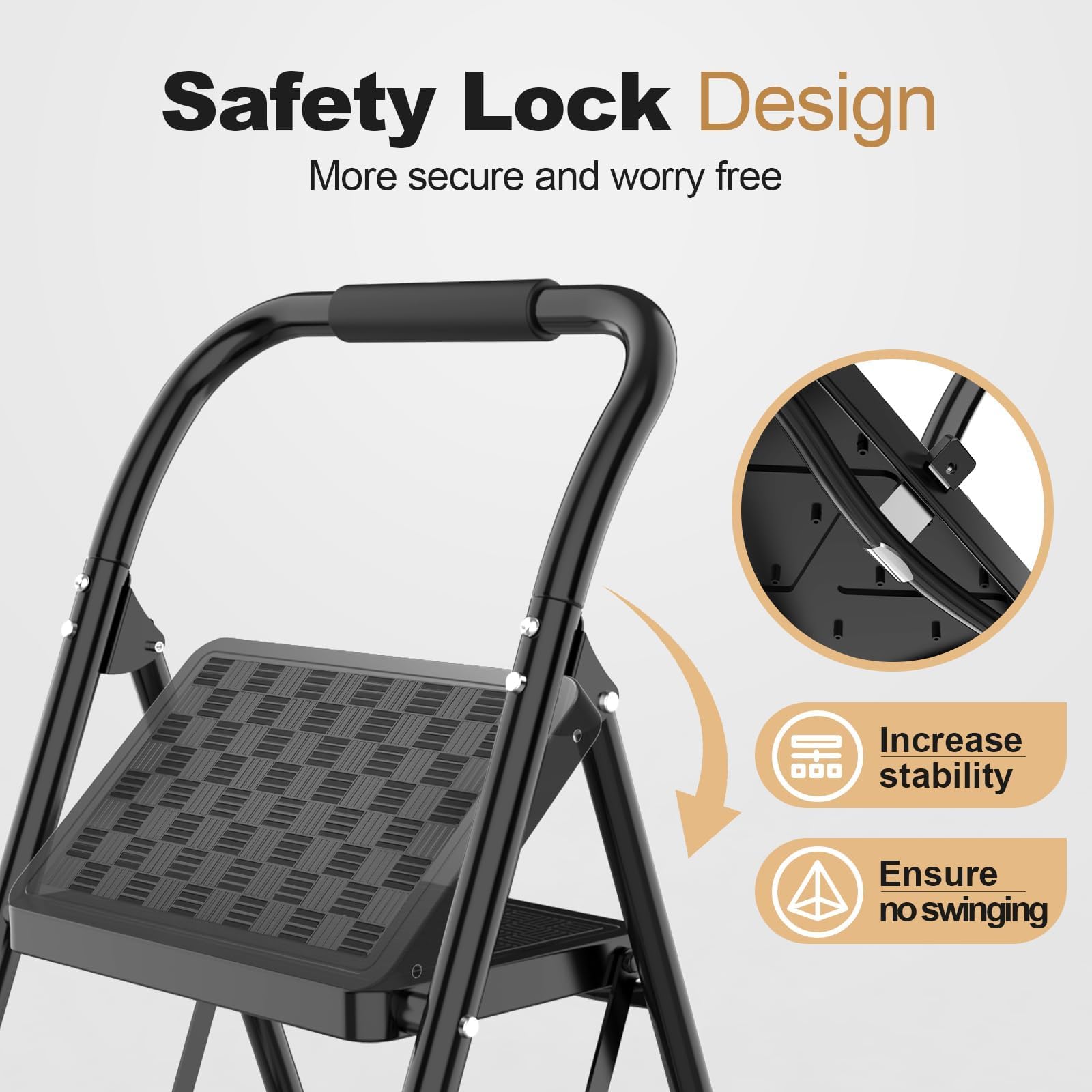 HBTower Step Ladder, 2 Step Stool for Adults, 2 Step Ladder Folding Step Stool with Cushioned Handle, 330 lbs/150 kg Capacity, 2 Step Ladder with Wide Anti-Slip Pedal Ergonomic Design HBTower