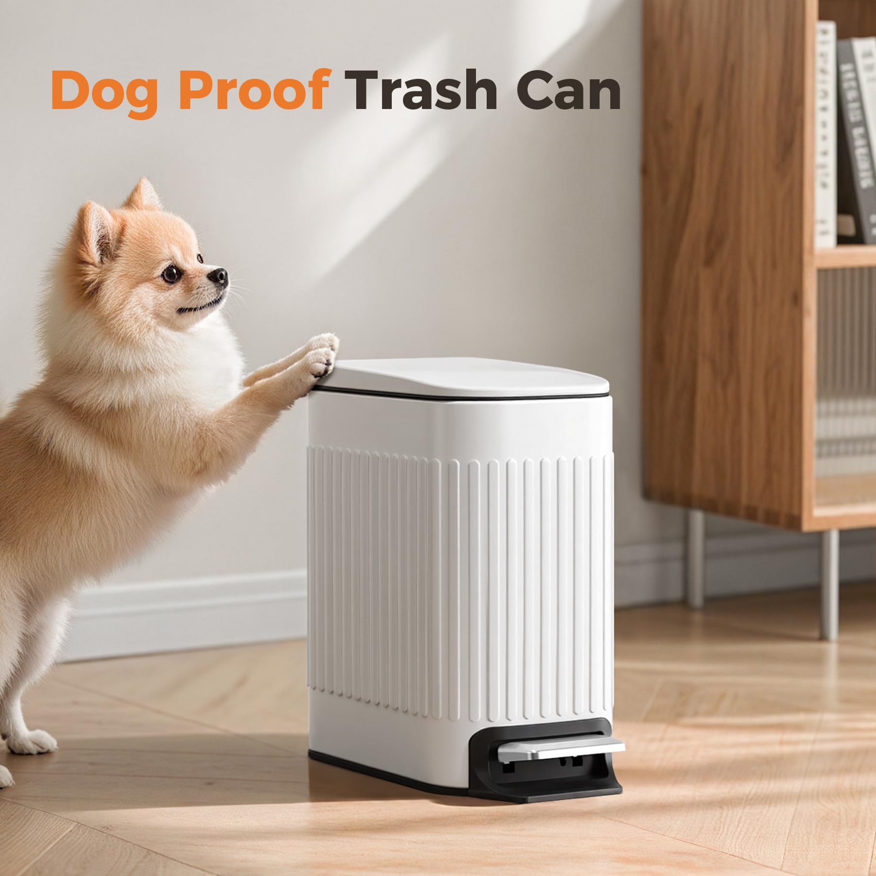 TrashAid Slim Bathroom Trash Can with Lid Soft Close, 6 Liter/1.6 Gallon Stainless Steel Small Garbage Can with Removable Inner Bucket, Step Pedal, Slim Wastebasket for Toilet, Office, Bedroom, White - Available at All In One Marketplace Canada