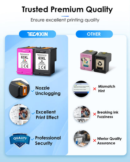 63XL Ink Cartridge Black and Colour Replacement Encre for HP 63 Ink Cartridges 63 XL Ink Cartridges Works for HP OfficeJet 3830 3833 3836 4650 5255; Envy 4516 4520 4522; DeskJet 3630 3632 (2 Pack)