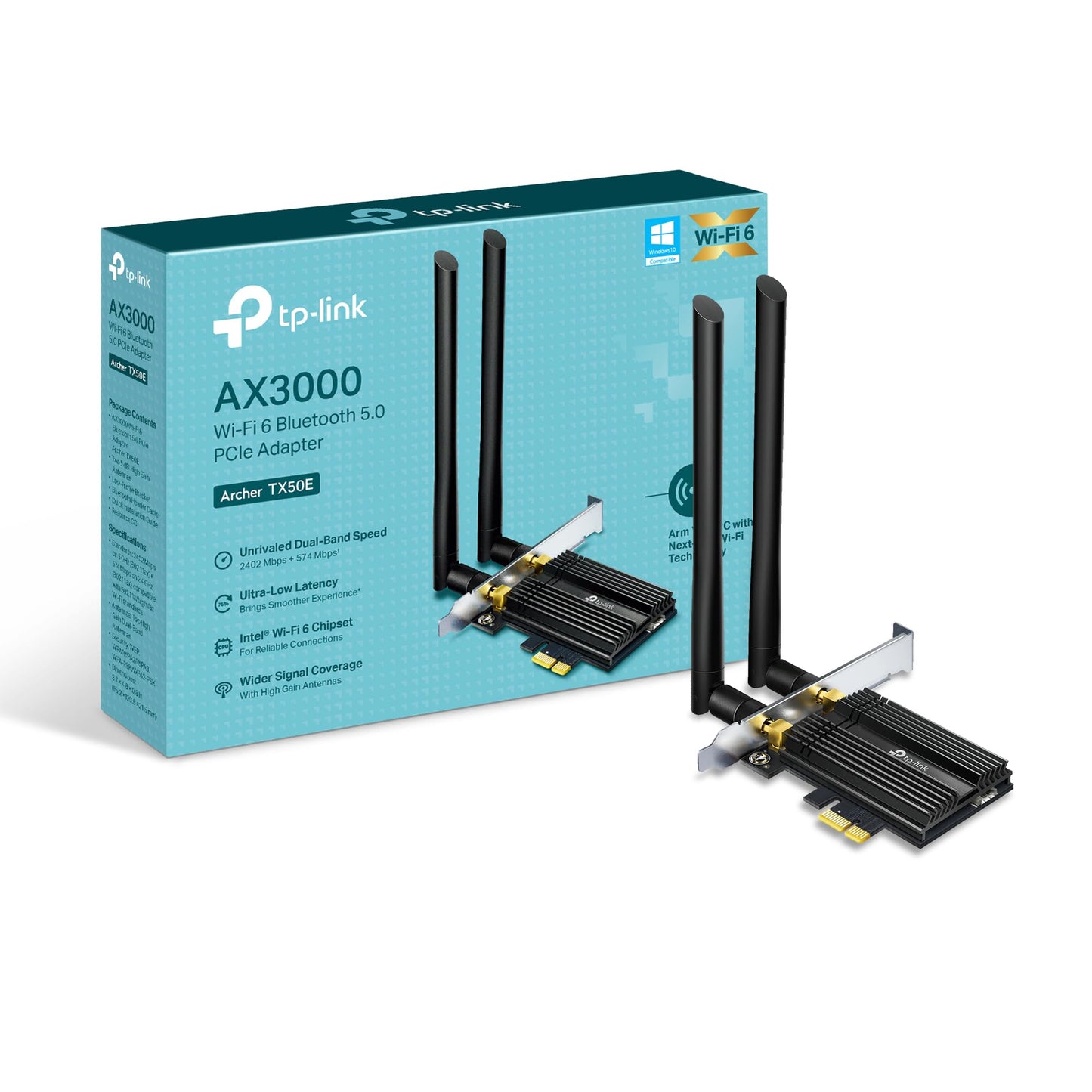 TP-Link WiFi 6 AX3000 PCIe WiFi Card for PC with Heat Sink (Archer TX50E) - Bluetooth 5.3, 802.11AX Dual Band Wireless Adapter with MU-MIMO, Ultra-Low Latency, Supports Windows 11, 10 (64bit) Only TP-Link
