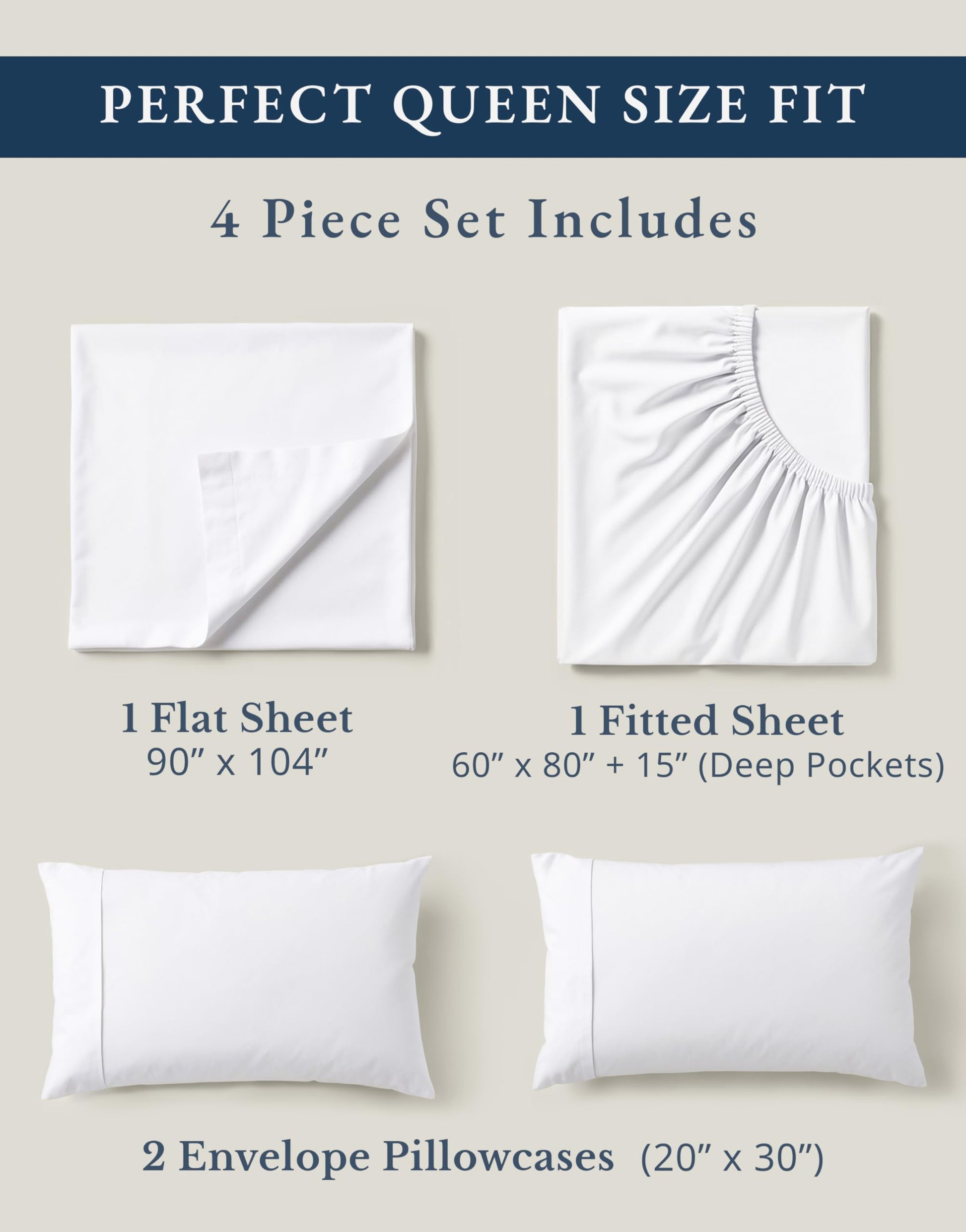 Lane Linen 100% Organic Cotton Queen Sheet Set, 4-Piece Percale Bed Sheets for Queen Bed - Soft, Breathable, Hypoallergenic, Deep Pocket Fits Mattress Up to 15" Deep, Hotel Quality Sheets - White