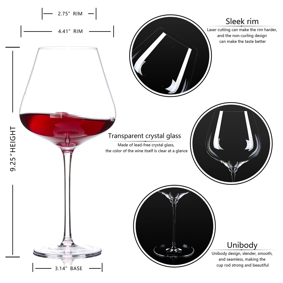Hand Blown Red Wine Glasses Set of 4 – 23 oz Burgundy Wine Glasses with Long Stem – Lead-Free Premium Crystal Wine Glass – Unique Gift for Wedding, Anniversary, Christmas – Clear 🍁 All In One Marketplace Canada
