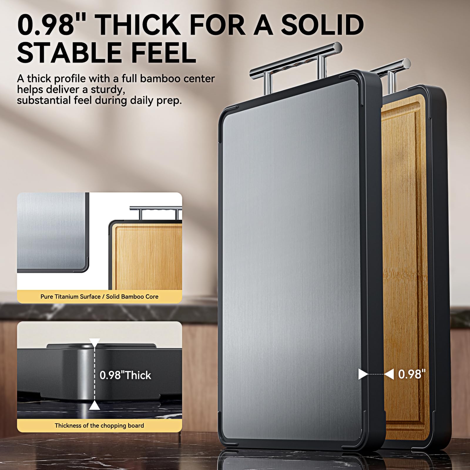 Mothers Day Gifts, Titanium Cutting Board for Kitchen, Double Sided Reversible Chopping Board, Titanium & Bamboo Wood Cutting Board for Meat, Vegetables and Fruit, Easy to Clean (16×11) - Available at All In One Marketplace Canada
