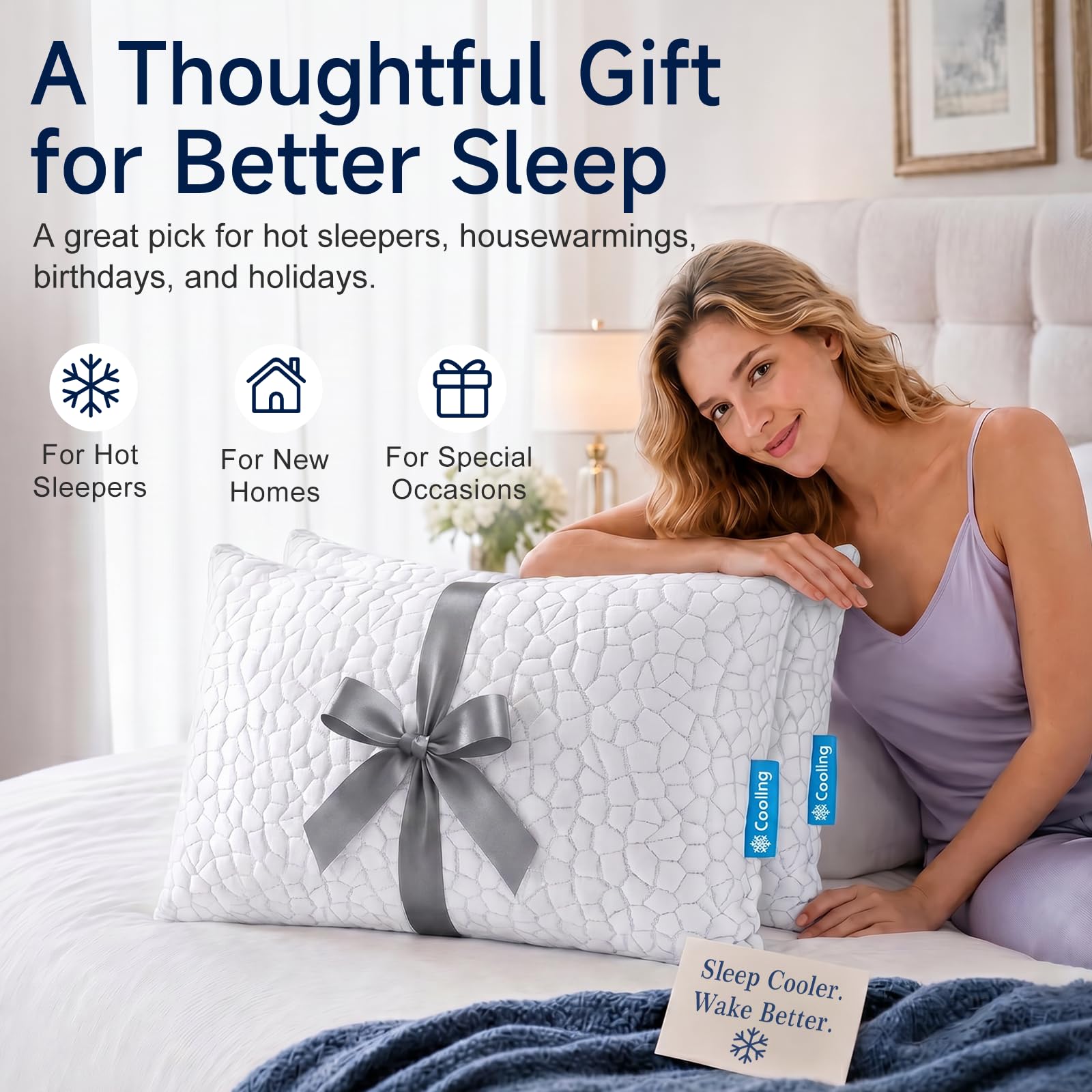 Cooling Memory Foam Pillows Queen Size Set of 2, Adjustable Shredded Foam Bed Pillows for Sleeping, Soft Support Pillows for Side & Back Sleepers with Breathable Dual-Sided Soft & Cooling Fabric - Available at All In One Marketplace Canada