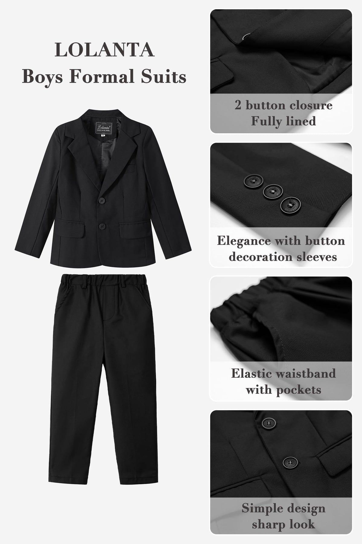 LOLANTA Boys Black Suit Tuxedo Jacket Blazer Formal Outfits(Black, 11-12Y) 🍁 All In One Marketplace Canada