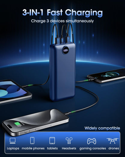 Power Bank Fast Charging 50000mAh- 22.5W Portable Charger USB C Quick Charge with 3 Outputs & 2 Inputs LED Display Huge Capacity External Battery Pack for iPhone, Samsung, iPad etc
