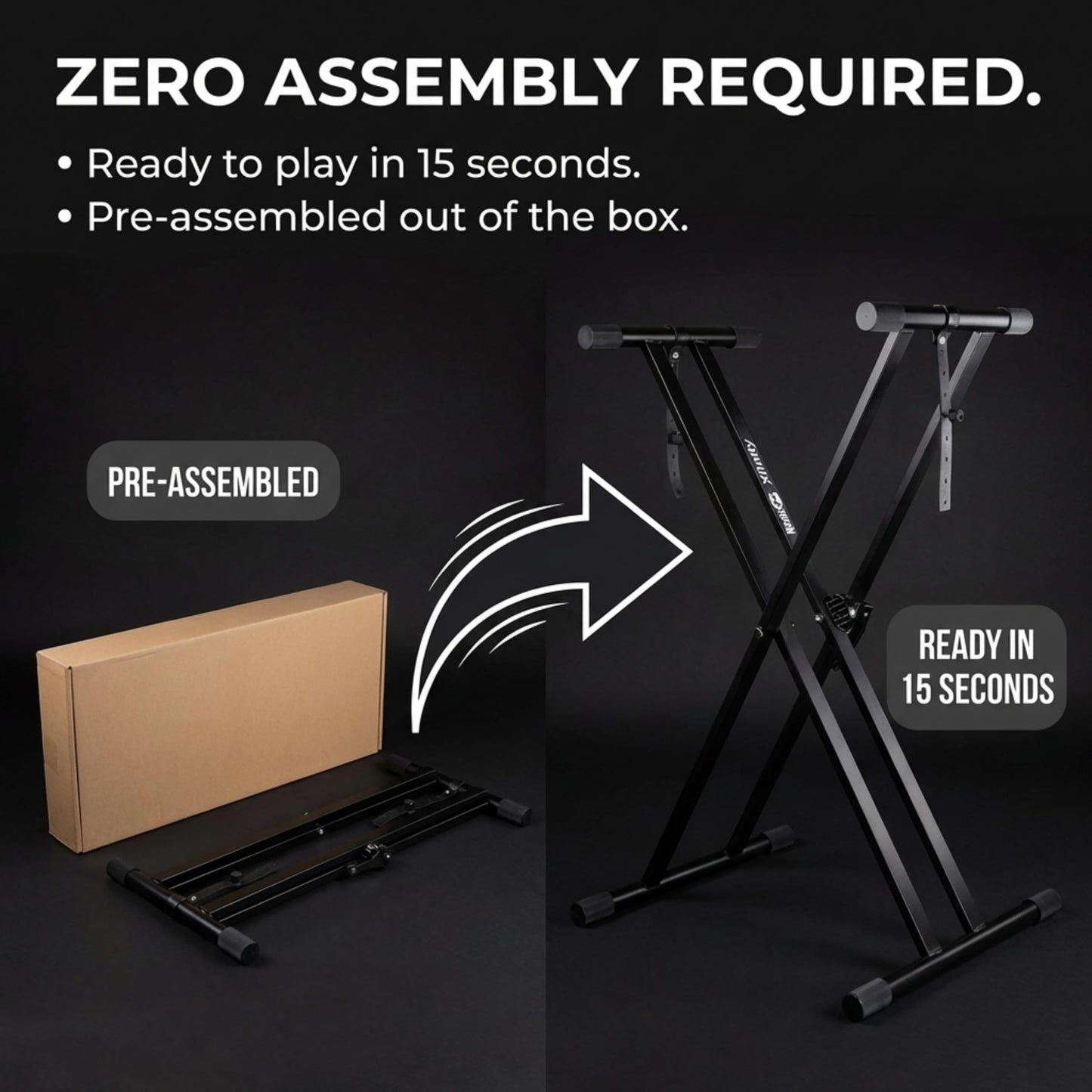RockJam Xfinity Heavy-Duty, Double-X, Pre-Assembled, Infinitely Adjustable Piano Keyboard Stand with Locking Straps