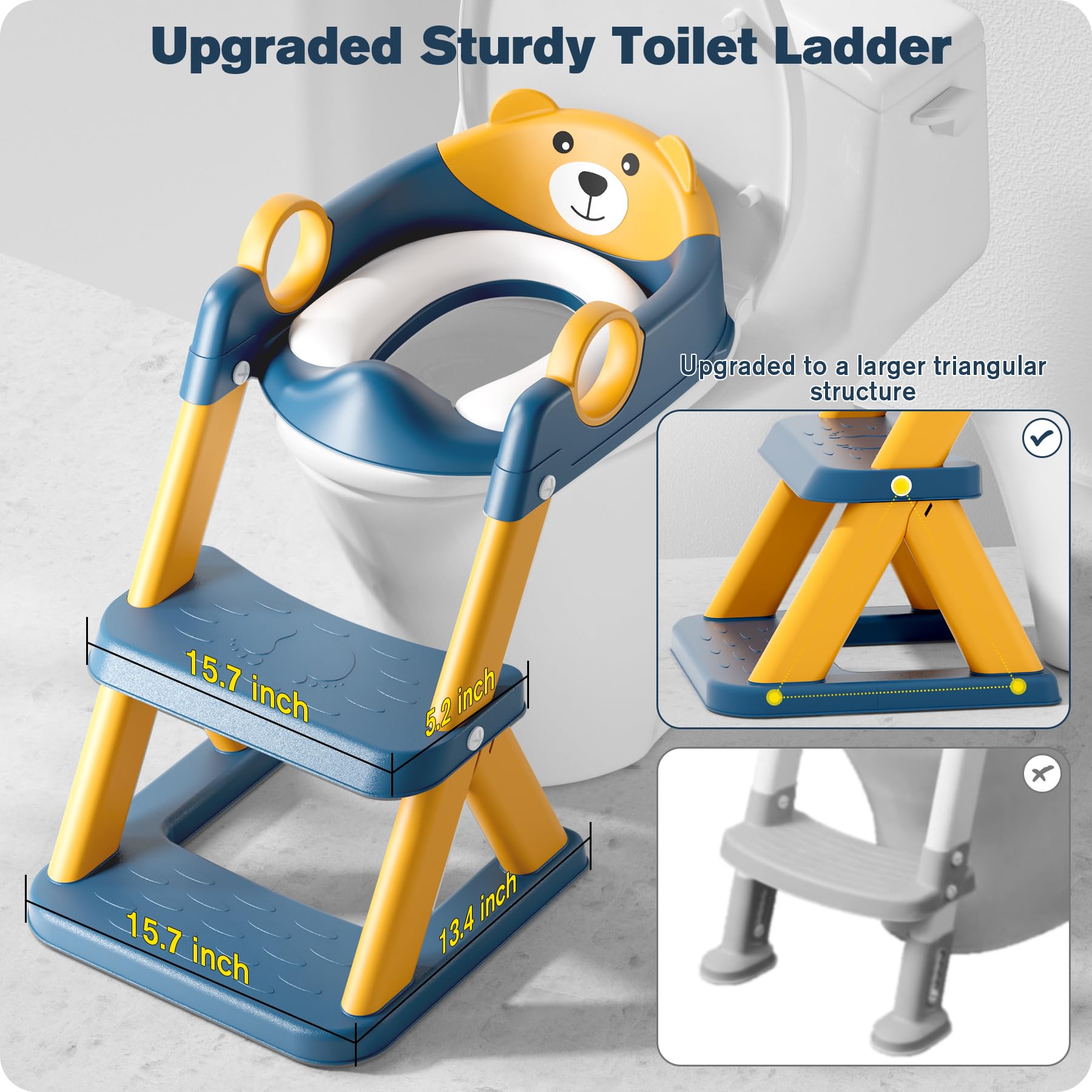 Rabb 1st Potty Training Seat, Upgrade Toddler Toilet Seat for Kids Boys Girls, 2 in 1 Potty Training Toilet for Kids, Splash Guard Anti-Slip Pad Step Stool(Blueyellow)