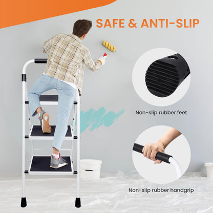 Sweetcrispy 3 Step Ladder, Folding Step Stool, Anti-Slip Pedal Sweetcrispy