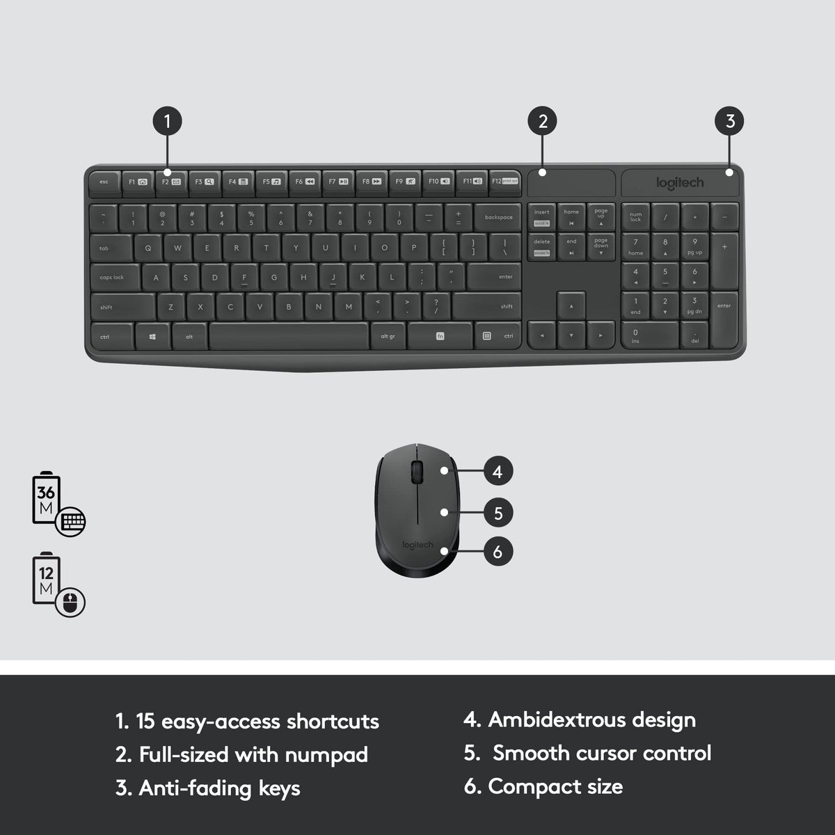 Logitech MK235 Full Size Wireless Keyboard and Mouse Combo