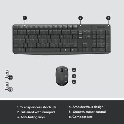Logitech MK235 Full Size Wireless Keyboard and Mouse Combo