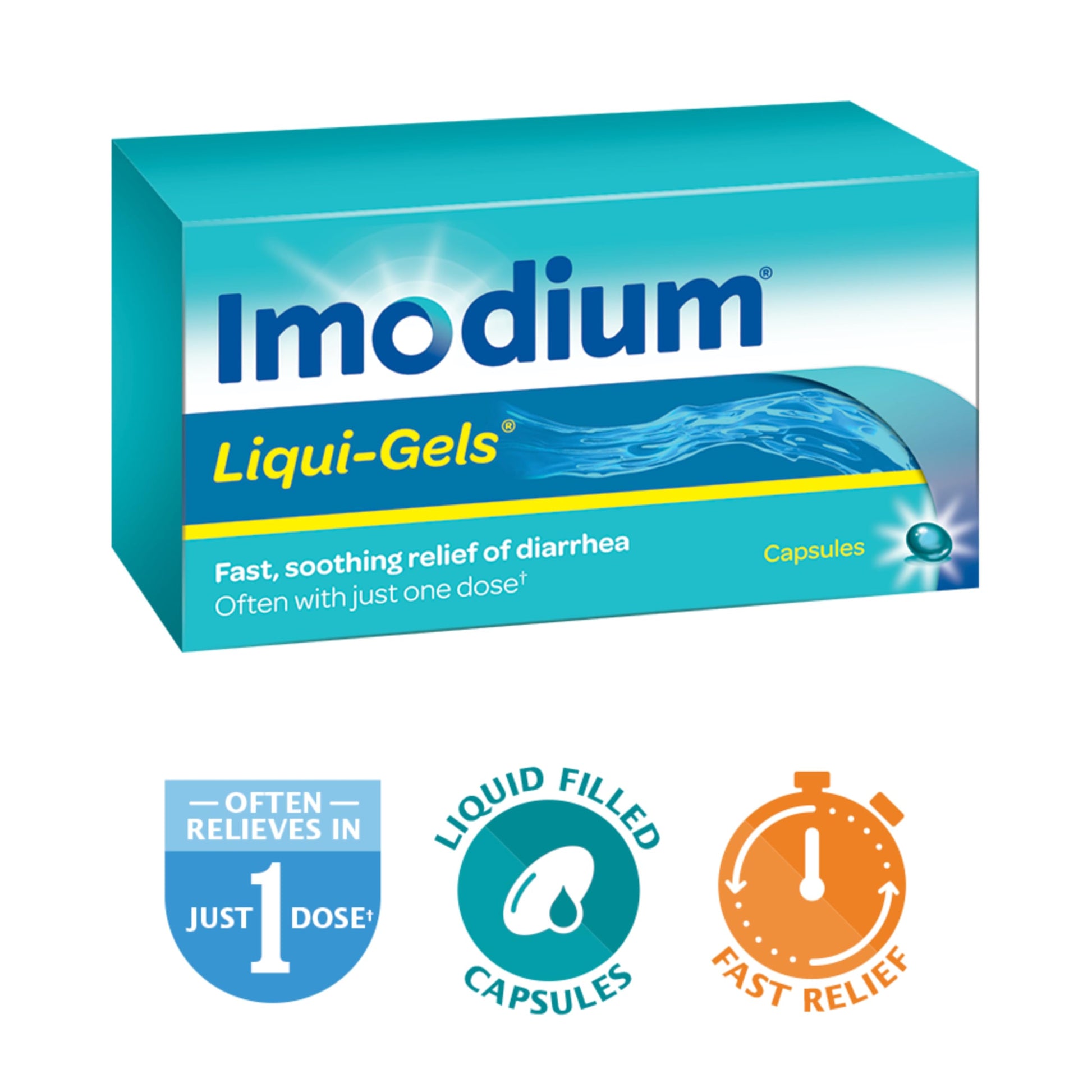 IMODIUM® LIQUI-GELS® - 2mg Loperamide Hydrochloride for Fast Acting Diarrhea Symptom Relief On the Go in Travel Size Softgels for Adults and Children 12+ - 60 Count
