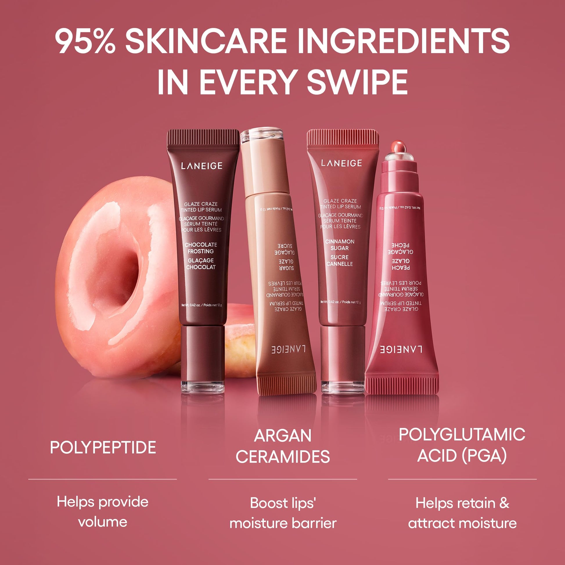 LANEIGE Glaze Craze Tinted Lip Serum for Hydrating, Glossy, Nourished Lips with Plumping Polypeptides, Peach Glaze
