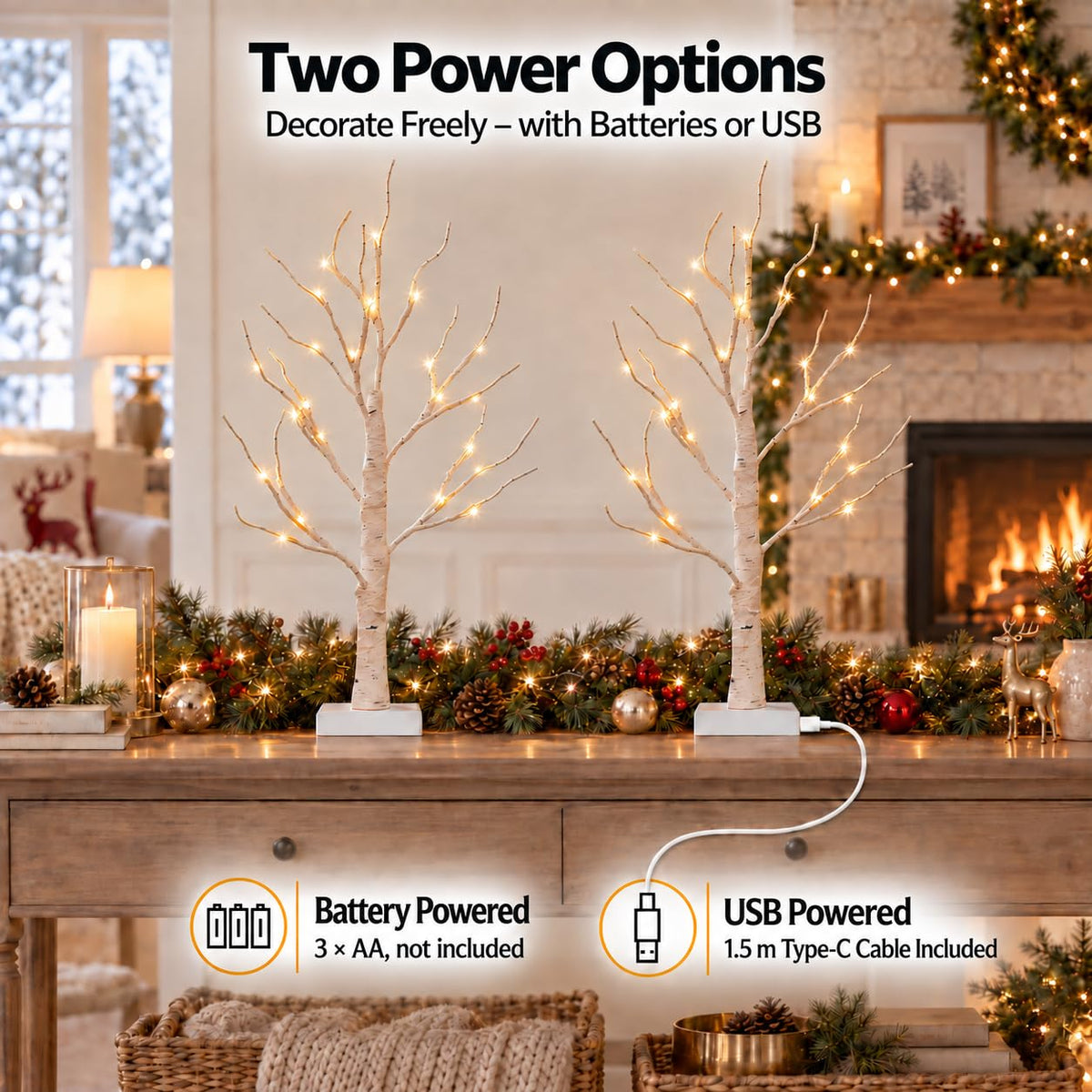 EAMBRITE Christmas Decorations, 4 Pack 2 FT Lighted Birch Tree, Christmas Tree Battery Operated with Timer, Gift Holder Tabletop Centerpiece for Home Decor 🍁 All In One Marketplace Canada