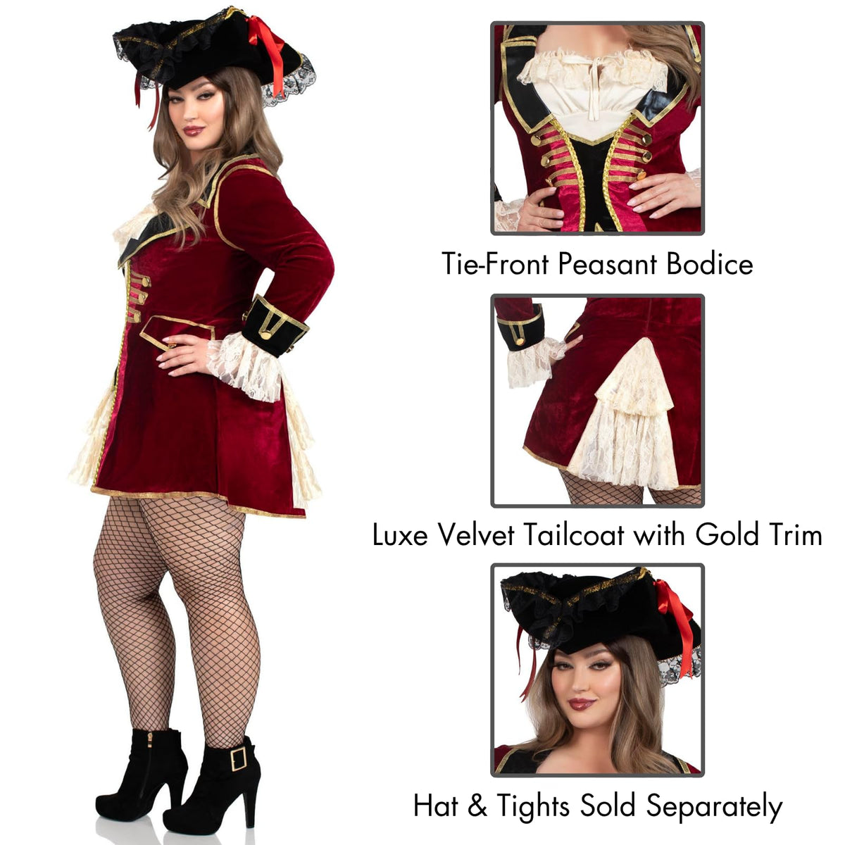 Costume de pirate d'Halloween pour femme Captivating Captain de Leg Avenue, multicolore, 3X / 4X