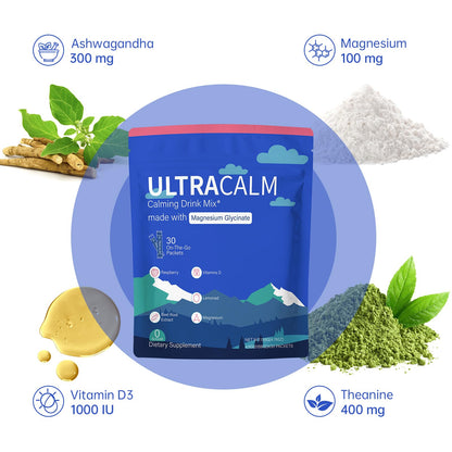 GMOOKEY UltraCalm Super Drink Packets, Raspberry Lemonade Flavor, Sugar‑Free Stress Relief & Focus Support with Magnesium, Non‑GMO, Vegetarian (30 Servings) - Available at All In One Marketplace Canada