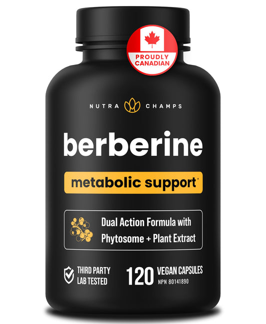 Berberine 1200mg Complex – 120 Count - Highest Purity 97% Berberine HCl + Patented Berbevis Phytosome for Max Absorption – Ultra Strength Capsules With Grape Seed Extract - Berberine Supplement Supports Glucose Metabolism & Healthy Blood Sugar Levels - Available at All In One Marketplace Canada