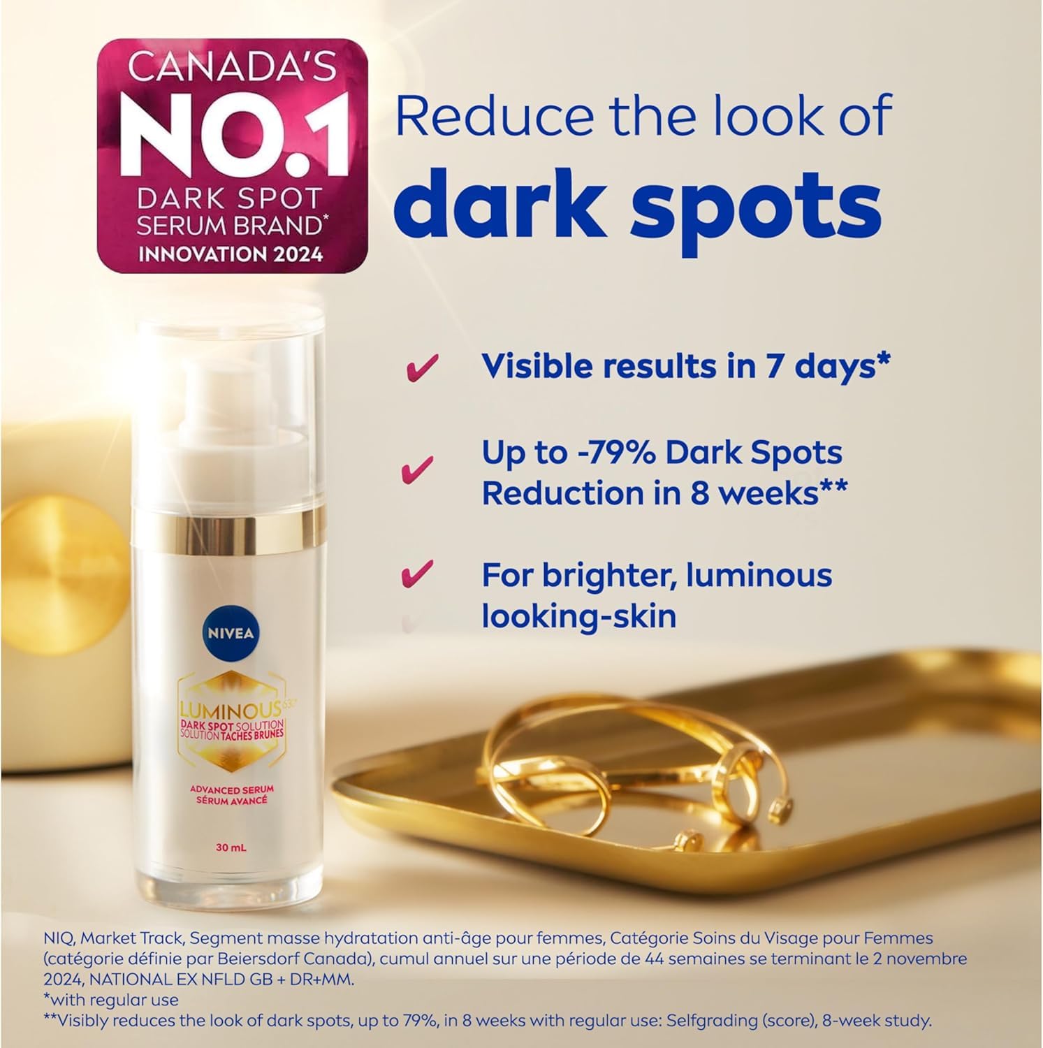 NIVEA LUMINOUS630 Dark Spot Solution Advanced Face Serum for All Skin Types, Dark Spot Serum Visibly Reduces Dark Spots in Just 2 Weeks, Hyaluronic Acid Serum, Dermatologically-Tested Skin Care, 30mL - Available at All In One Marketplace Canada