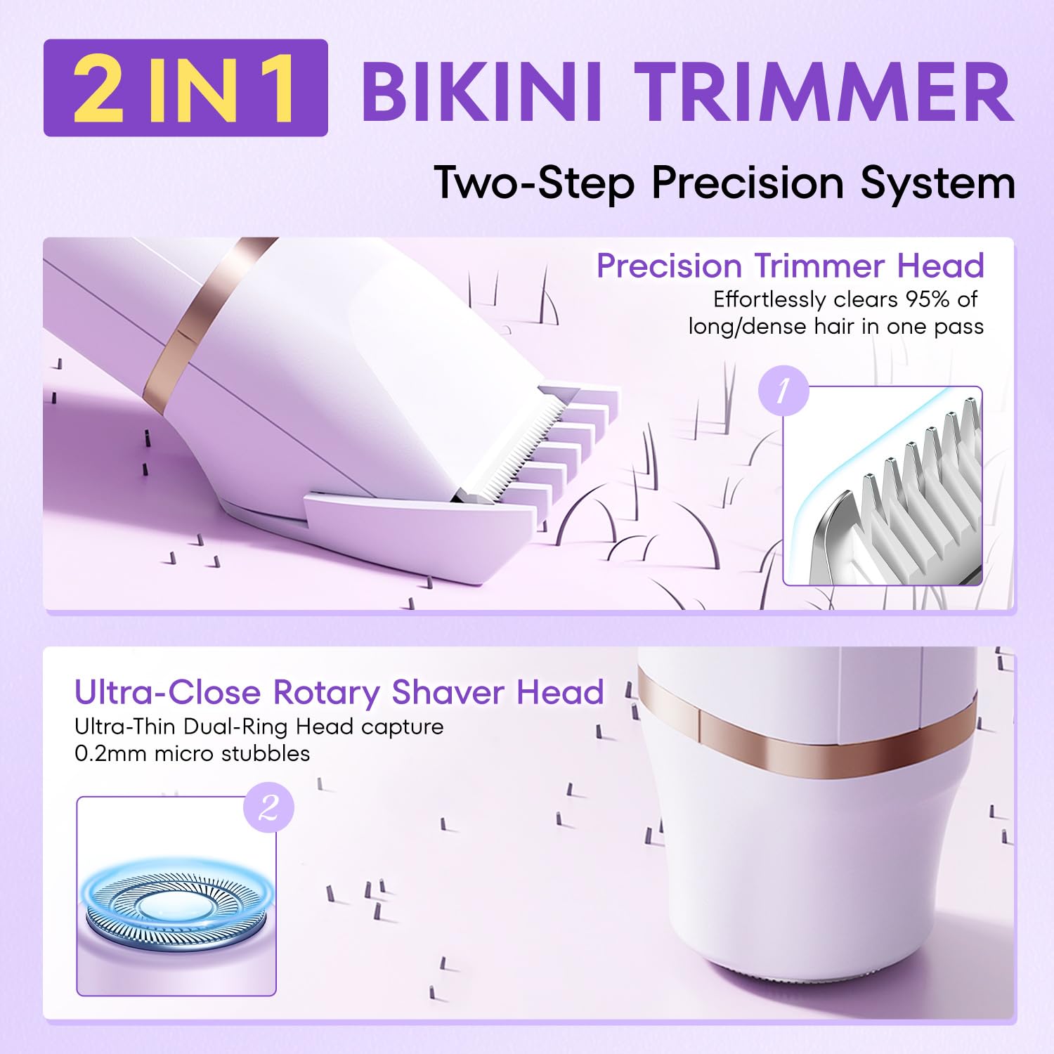 VG VOGCREST Bikini Trimmer for Women: 2-in-1 Painless Body Shaver for Underarm Leg Arm - Portable Travel Friendly Pubic Grooming Kit - Rechargeable Electric Razor with Charging Dock - Available at All In One Marketplace Canada