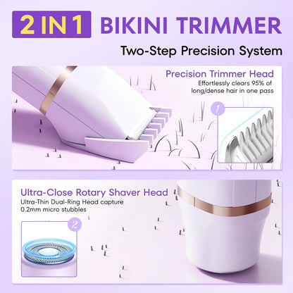 VG VOGCREST Bikini Trimmer for Women: 2-in-1 Painless Body Shaver for Underarm Leg Arm - Portable Travel Friendly Pubic Grooming Kit - Rechargeable Electric Razor with Charging Dock - Available at All In One Marketplace Canada