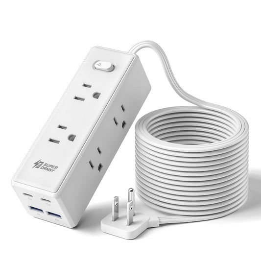 10 Ft Extension Cord, Surge Protector Power Bar with 6 Outlets & 4USB Ports (2 USB 2 C), Mountable Flat Plug Power Strip, Surge Protection for Home, Office, Dorm