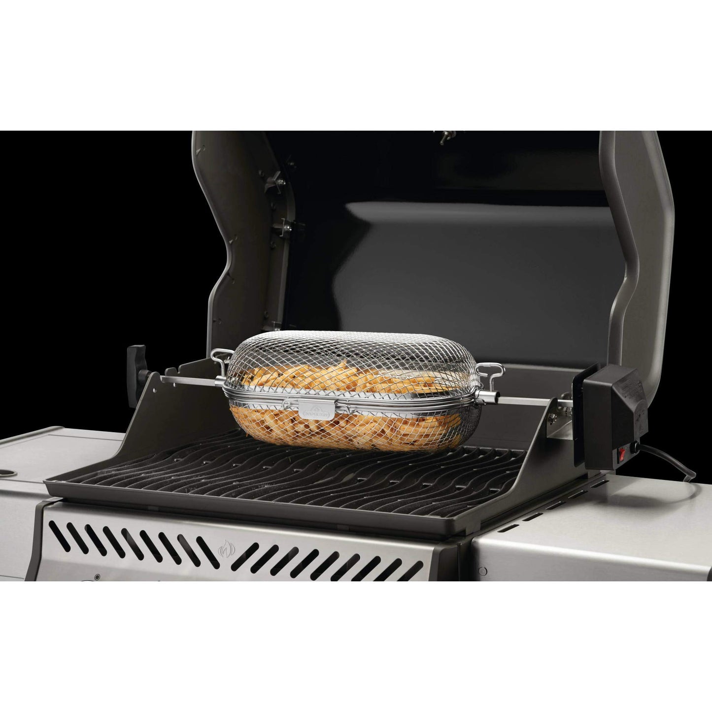 Napoleon Rotisserie Grill Basket Accessory in Stainless Steel - 64000 - Fits All Standard Spit Rods, Best for Even Cooking of Wings, Fries and Roasted Veggies Napoleon