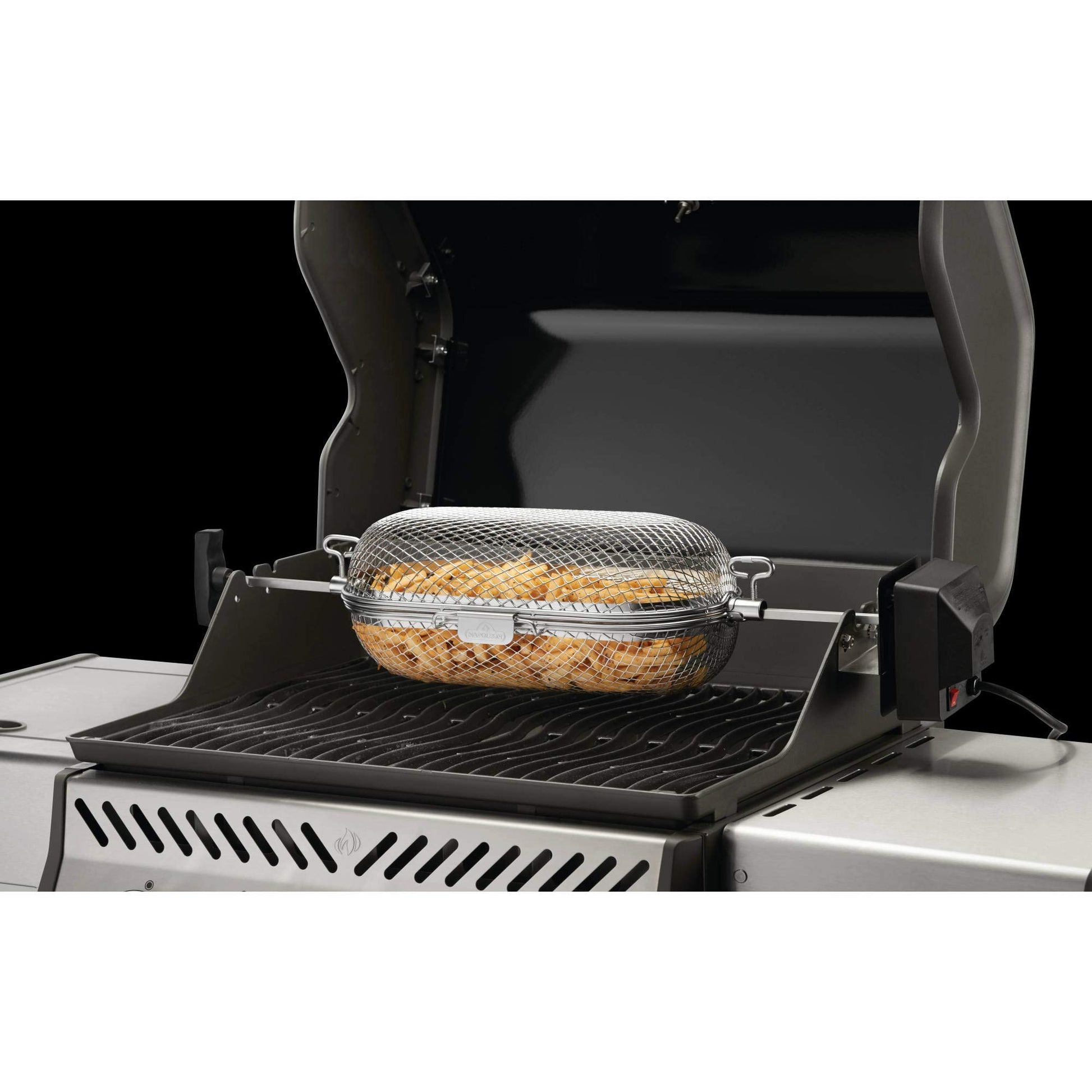 Napoleon Rotisserie Grill Basket Accessory in Stainless Steel - 64000 - Fits All Standard Spit Rods, Best for Even Cooking of Wings, Fries and Roasted Veggies Napoleon