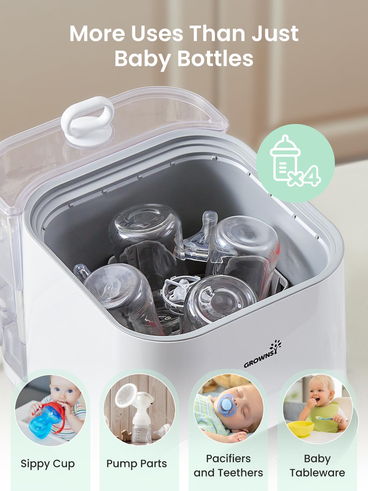 Grownsy EaseClean Bottle Washer Pro | All-in-One Bottle Washer and Sterilizer and Dryer | Baby Bottle Washer for Bottles, Pump Parts & Baby Essentials | Replaces Hand Washing - Available at All In One Marketplace Canada