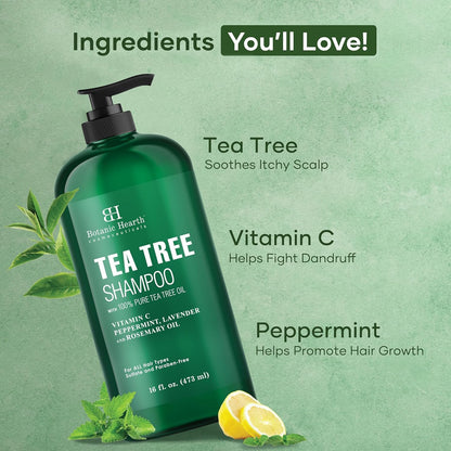 Botanic Hearth Tea Tree Shampoo for Dry & Itchy Scalp, Soothing & Hydrating Cleanser with Natural Tea Tree Oil, Sulfate & Paraben Free, For Men & Women, 16 fl oz - Available at All In One Marketplace Canada