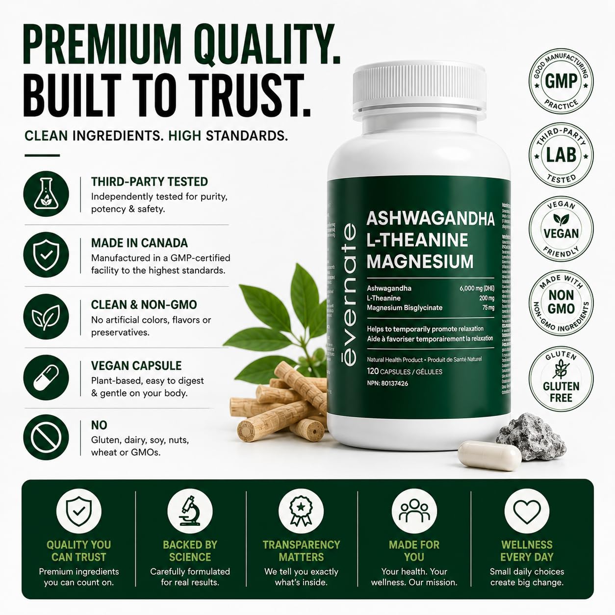 ALL-IN-ONE Ashwagandha 6000mg with L-Theanine 200mg & Magnesium Bisglycinate Chelated – Stress, Sleep, Mood, Calm & Relaxation Support – Non-GMO Vegan – 120 Capsules, 4 Month Supply – 1 Capsule Daily – Made in Canada - Available at All In One Marketplace Canada