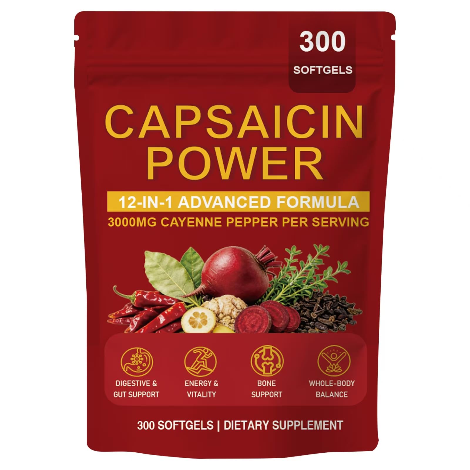 Cayenne Pepper - Cayenne Pepper Capsules | Resealable Package | 300 Softgels / 1 Bag B - Available at All In One Marketplace Canada