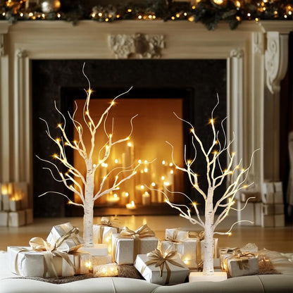EAMBRITE 2 Pack Lighted Birch Tree, Christmas Artificial Tree Battery Operated Timer with 24 Warm White Lights, Tabletop Tree Christmas Decorations Centerpiece with for Wedding Party Home Room Decor 🍁 All In One Marketplace Canada