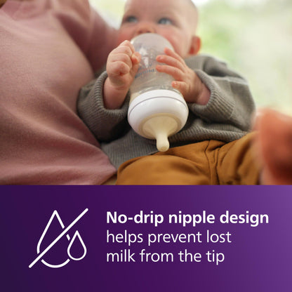 Philips Avent Natural Baby Bottles with Natural Response Nipples (Medium Flow, Flow 3), 9oz, 4-pack, SCY903/04