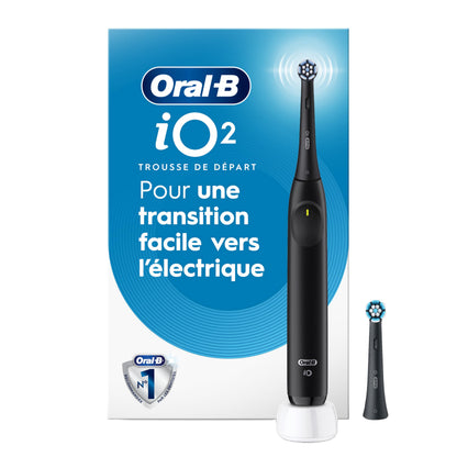 Oral-B iO2 Electric Toothbrush, for an Easy Switch to Electric, Night Black, Rechargeable Electric Toothbrushes, iO Series 2 Starter Kit with 1 Power Toothbrush and 2 Brush Heads - Available at All In One Marketplace Canada