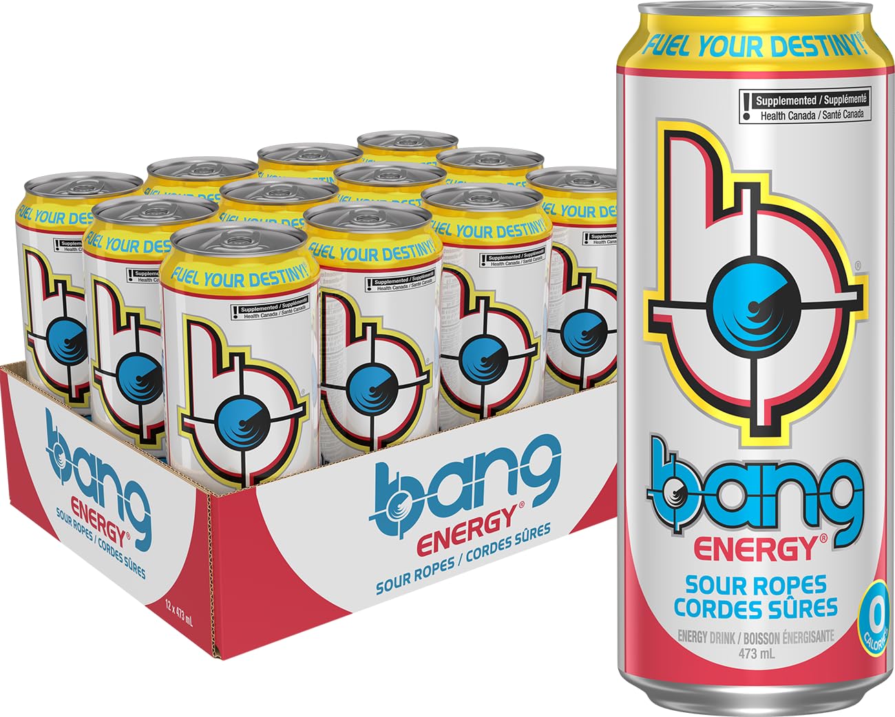 Bang Energy, Sour Ropes, 473mL (12 Pack) - Zero Sugar, Zero Calorie Energy Drink VPX Bang