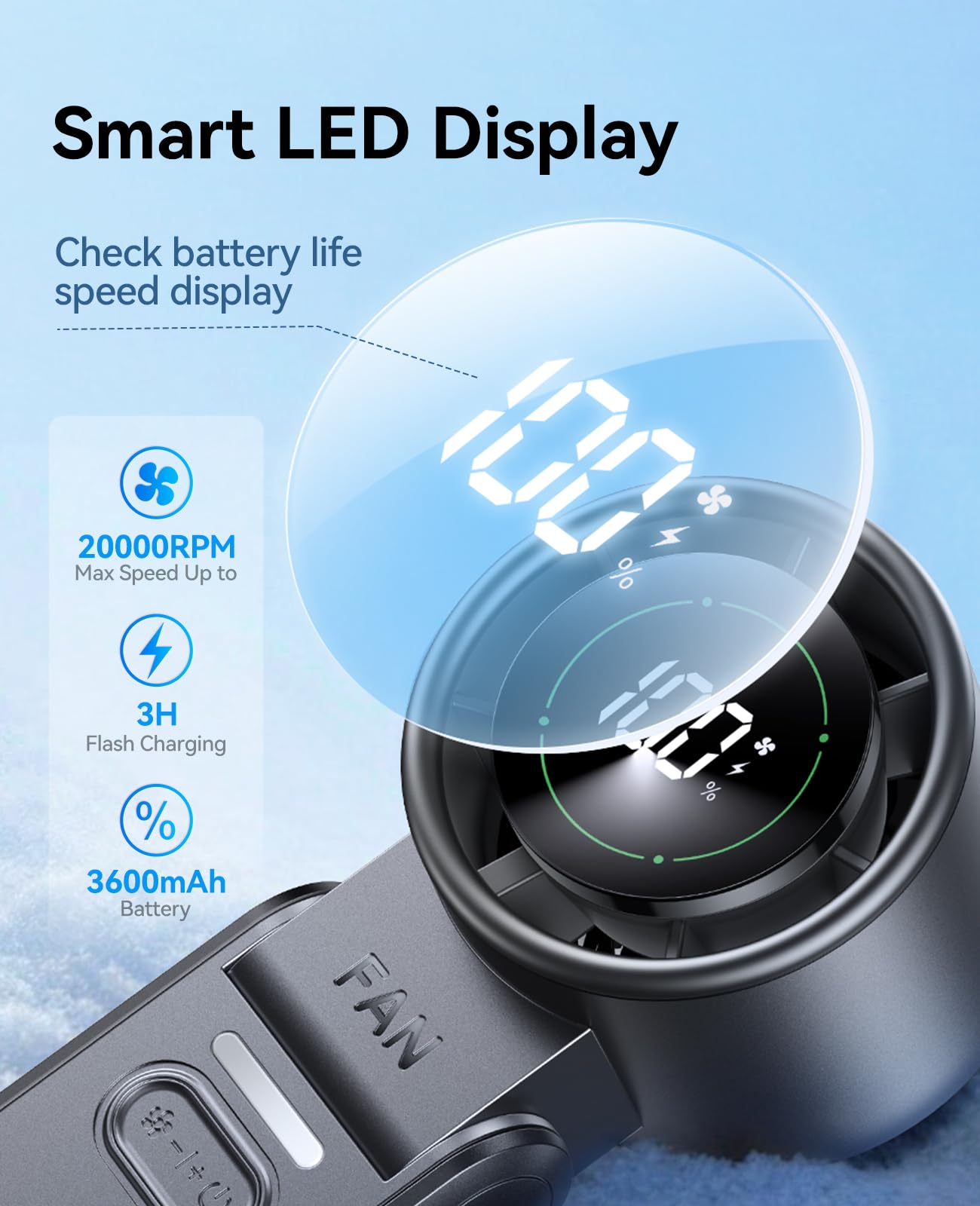KIMMOO 3-in-1 Portable Handheld Turbo Fan -100 Speeds, 10800 RPM, 12Hrs Cooling, 120° Rotation, USB Rechargeable Mini Hand Held Personal Fan for Travel Makeup Outdoor Indoor (Black) - Available at All In One Marketplace Canada