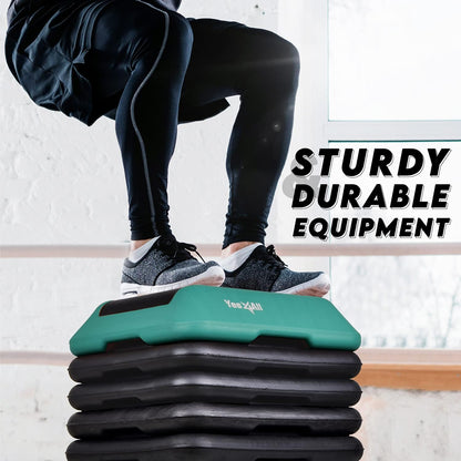 Yes4All High Arobic Step Platform & Stackable Risers - Adjustable 4"/6"/8"/10"/12" Height - Choose Full Step Platform Set or 2-Pack Stackable Risers, Customize for Cardio & Aerobic Exercise - 4 Risers, Black/Green YES4ALL