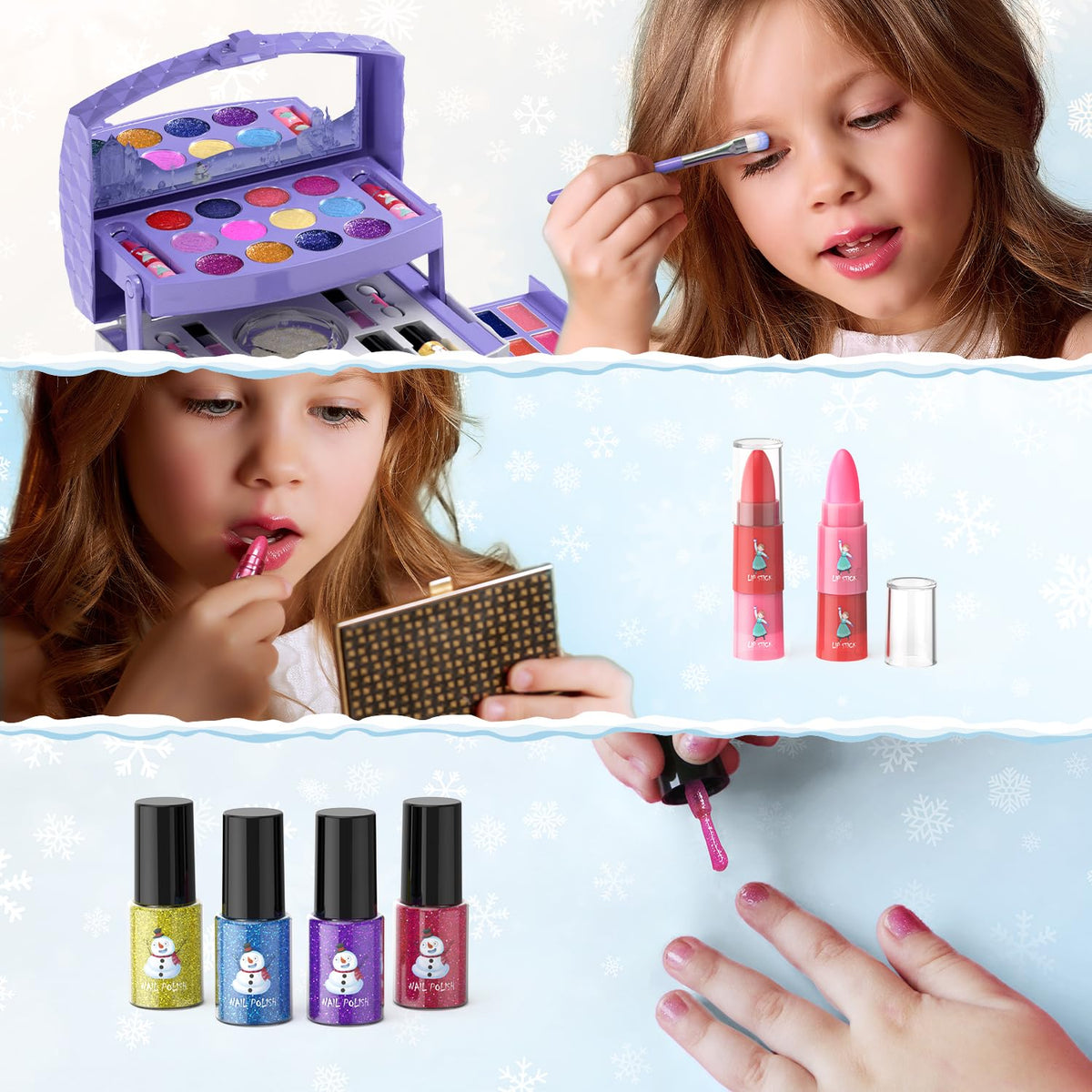 PERRYHOME Kids Makeup Set for Girl 56 Pcs Washable Real Cosmetic, Safe & Non-Toxic Frozen Toys Toddler Makeup Kit, Princess Dress up Game Christmas & Birthday Girl Gift for 3-12(Frozen Purple) 🍁 All In One Marketplace Canada