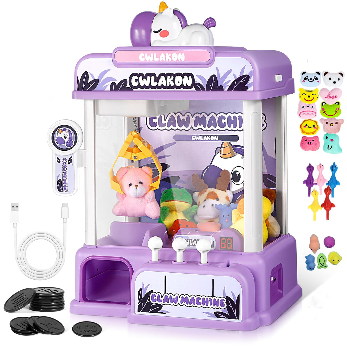CWLAKON Claw Machine for Kids Adults with Sound, Unicorns Toys for Girls Age 3+, Arcade Games Mini Vending Machine with Mini Plush Toys, Candy Grabber Prize Dispenser Machine, Christmas Birthday Gifts 🍁 All In One Marketplace Canada