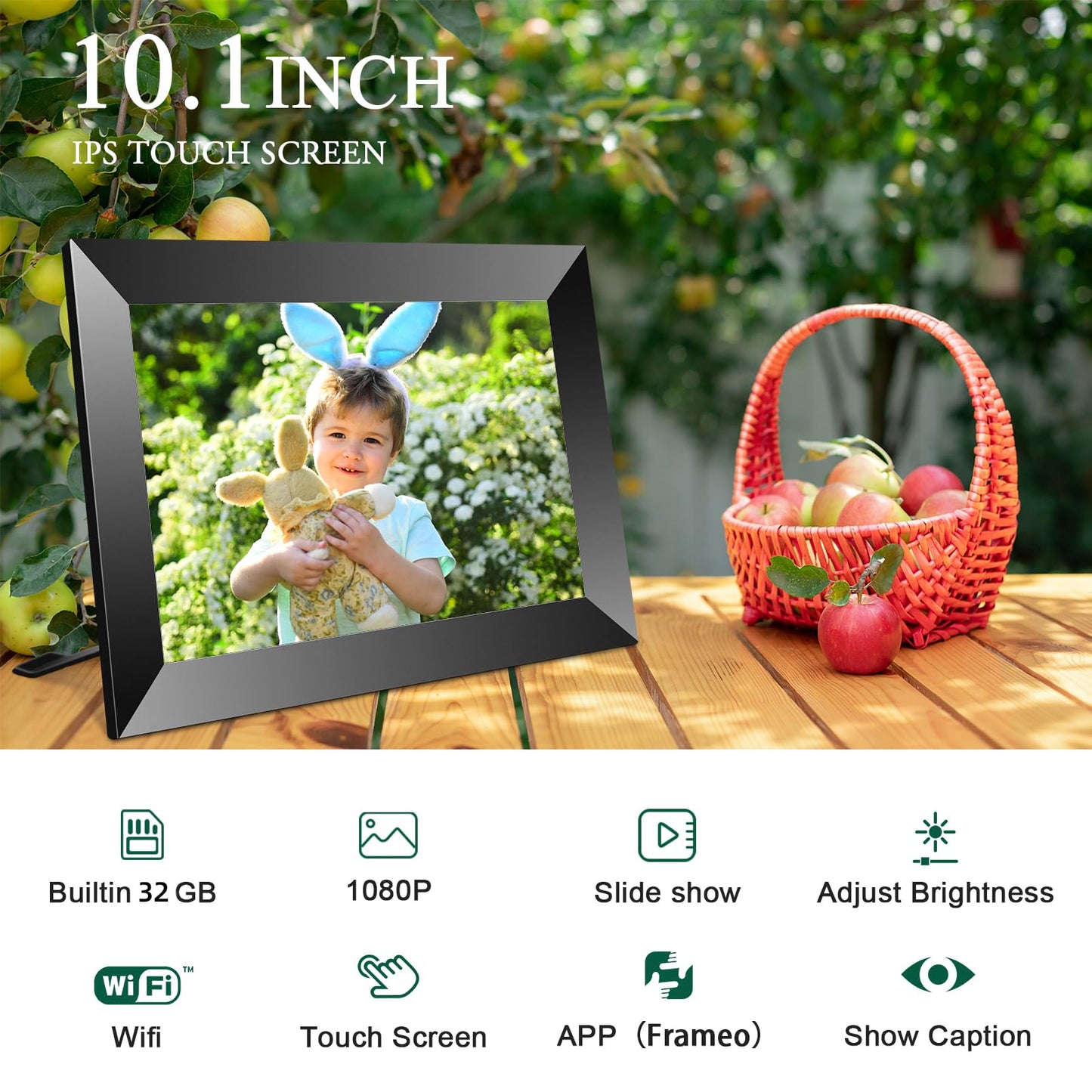 FRAMEO Digital Photo Frame 10.1 Inch, IPS Touch Screen Smart WiFi Digital Picture Frame with 32GB Storage, Wall Mountable, Auto-Rotate, Share Photos and Videos via App from Anywhere - Available at All In One Marketplace Canada