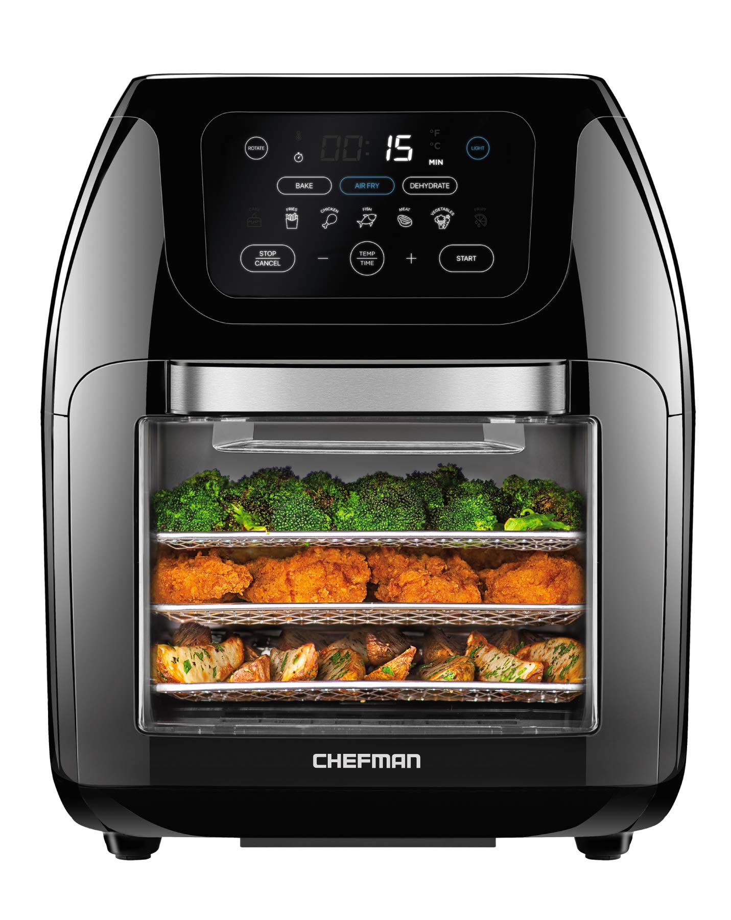 CHEFMAN Multifunctional Digital AirFryer+ Rotisserie,Dehydrator, Convection Oven17 Touch Screen Presets Fry,Roast,Dehydrate, Bake, XL 10L Family Size,Auto Shutoff,Large Easy-View Window Black,10 Quart Chefman