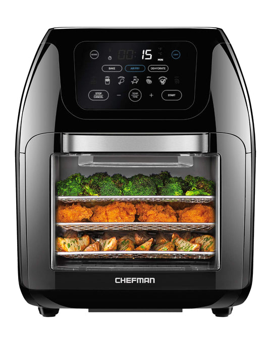 CHEFMAN Multifunctional Digital AirFryer+ Rotisserie,Dehydrator, Convection Oven17 Touch Screen Presets Fry,Roast,Dehydrate, Bake, XL 10L Family Size,Auto Shutoff,Large Easy-View Window Black,10 Quart Chefman