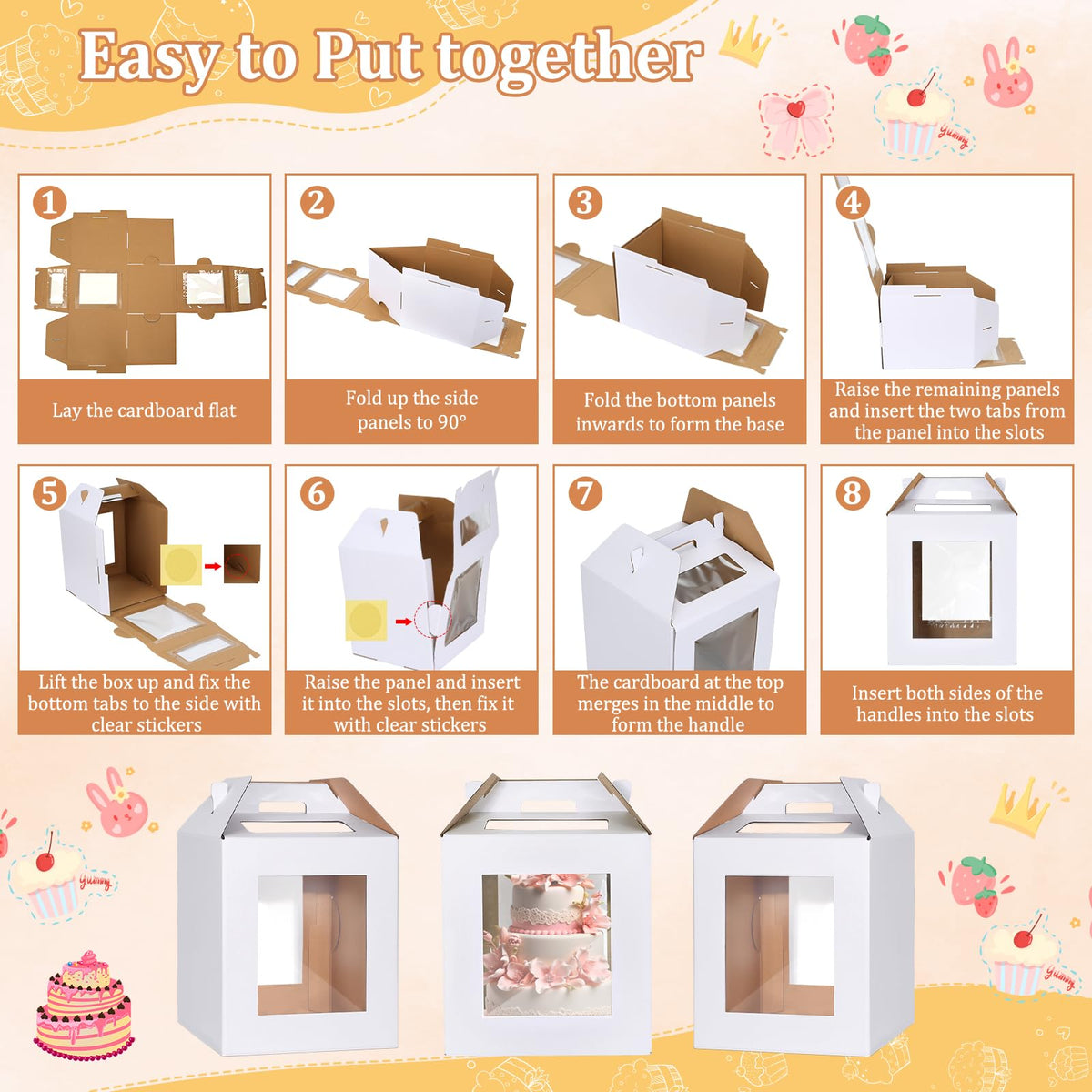 3 Pack Tall Cake Box for Tier Cake with Cake Board, 12 x 12 x 14 Inch Large Tiered Cake Carriers with Clear Windows & Handle, Disposable Bakery Take Out Transport Container for Birthday Wedding Party 🍁 All In One Marketplace Canada
