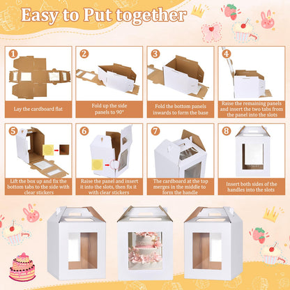 3 Pack Tall Cake Box for Tier Cake with Cake Board, 12 x 12 x 14 Inch Large Tiered Cake Carriers with Clear Windows & Handle, Disposable Bakery Take Out Transport Container for Birthday Wedding Party 🍁 All In One Marketplace Canada