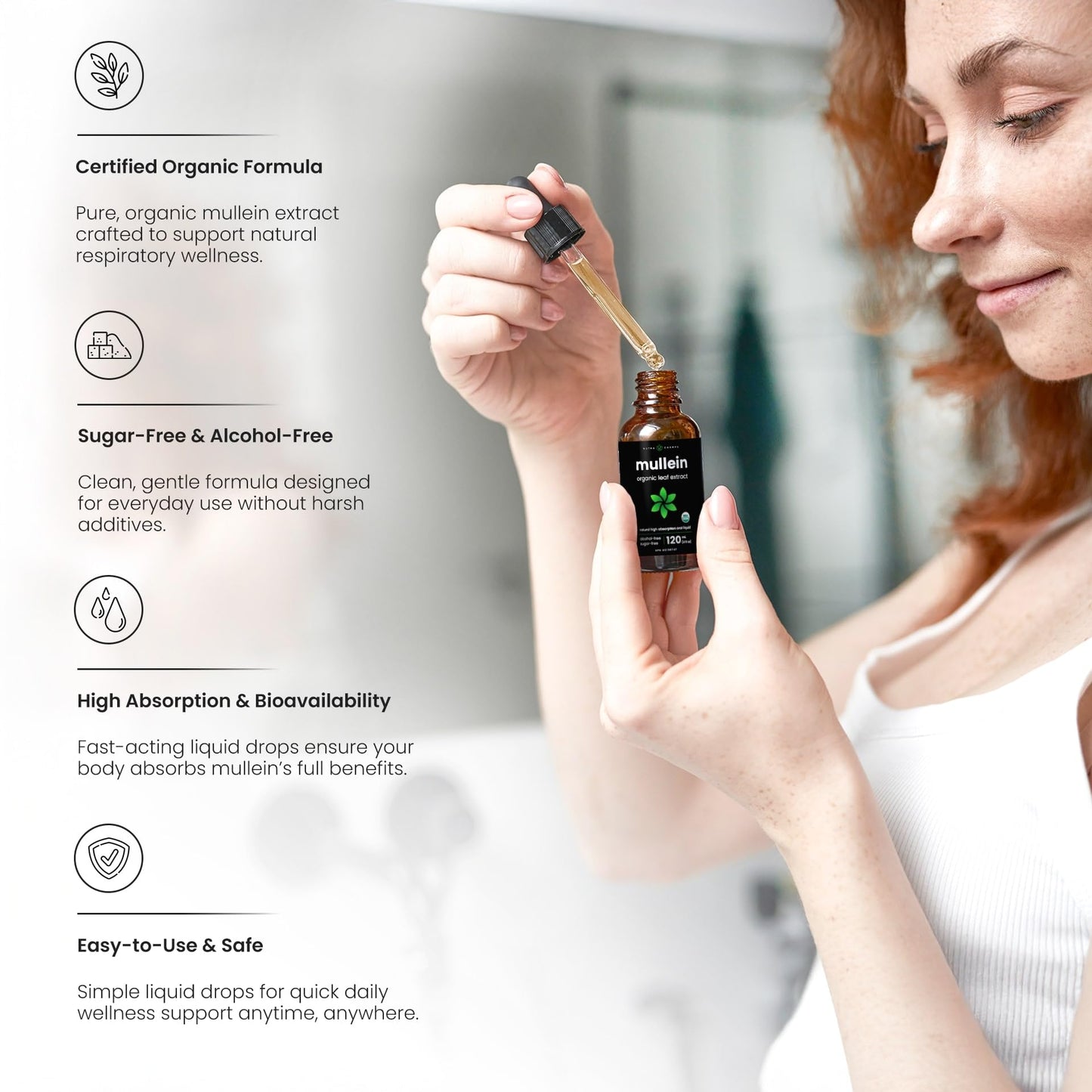 Organic Mullein Leaf Extract for Lungs - 4 Fl Oz - Herbal Tincture for Lung Cleanse & Flush - Natural Mullein Tea Alternative - Mullein Supplement Drops for Lungs - 1,000mg Equivalent Per Serving - Available at All In One Marketplace Canada