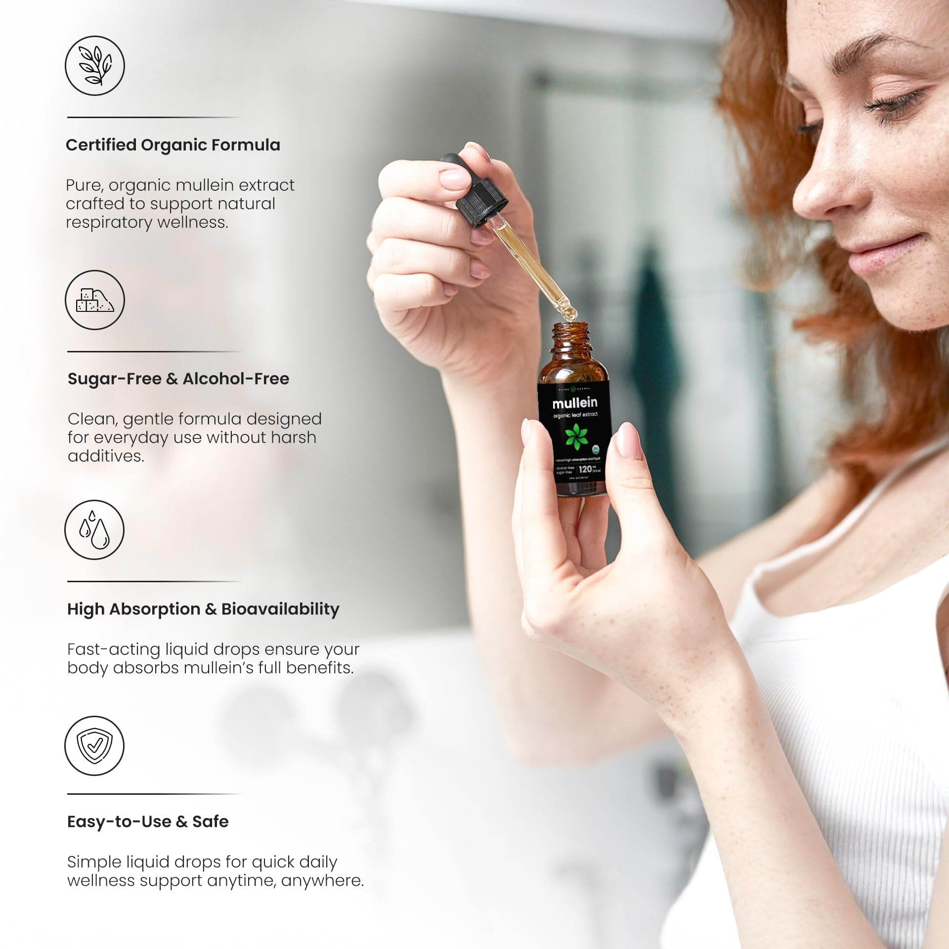Organic Mullein Leaf Extract for Lungs - 4 Fl Oz - Herbal Tincture for Lung Cleanse & Flush - Natural Mullein Tea Alternative - Mullein Supplement Drops for Lungs - 1,000mg Equivalent Per Serving - Available at All In One Marketplace Canada