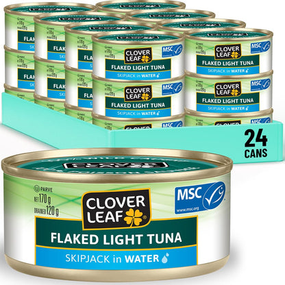 Clover Leaf Skipjack Light Tuna Flakes in Water – 24 Pack (170g Each) – 13g Protein Per Serving