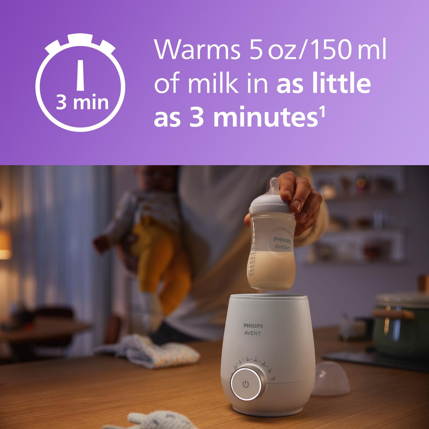 Philips Avent Premium Fast Bottle Warmer, with Smart Temperature Control, Water Bath Technology, Automatic Shut-off, Model SCF358